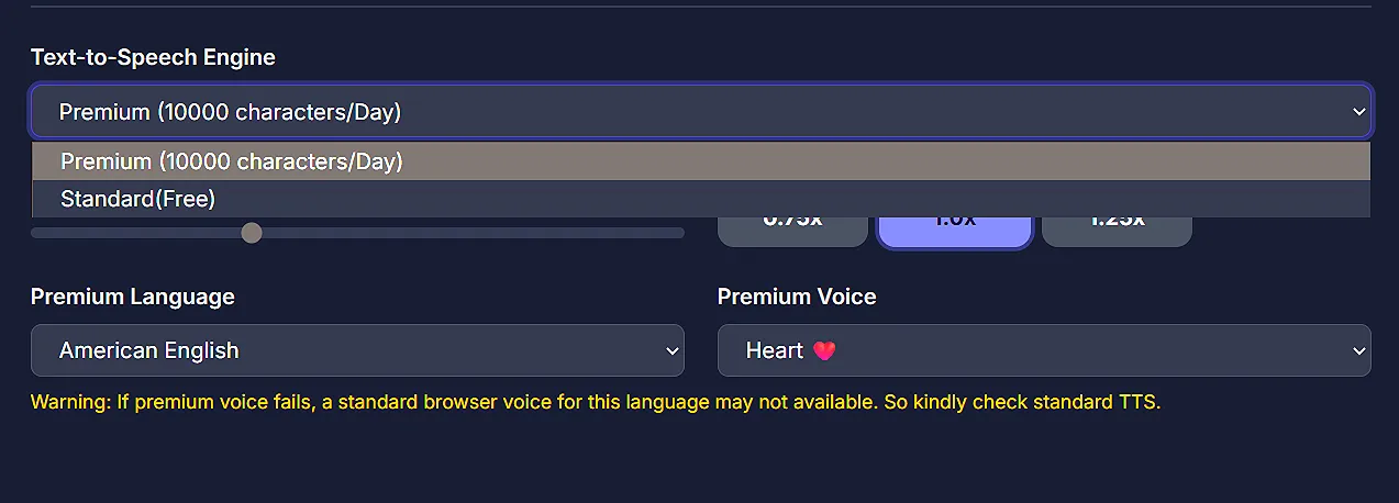 TTS engine selection